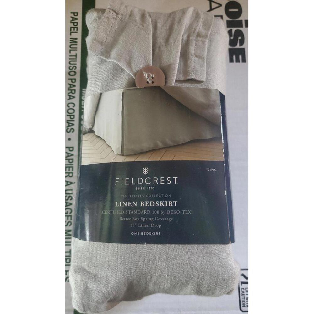 NIP Fieldcrest Solid Linen KING Bed Skirt – Cashmere Gray – 15” Drop